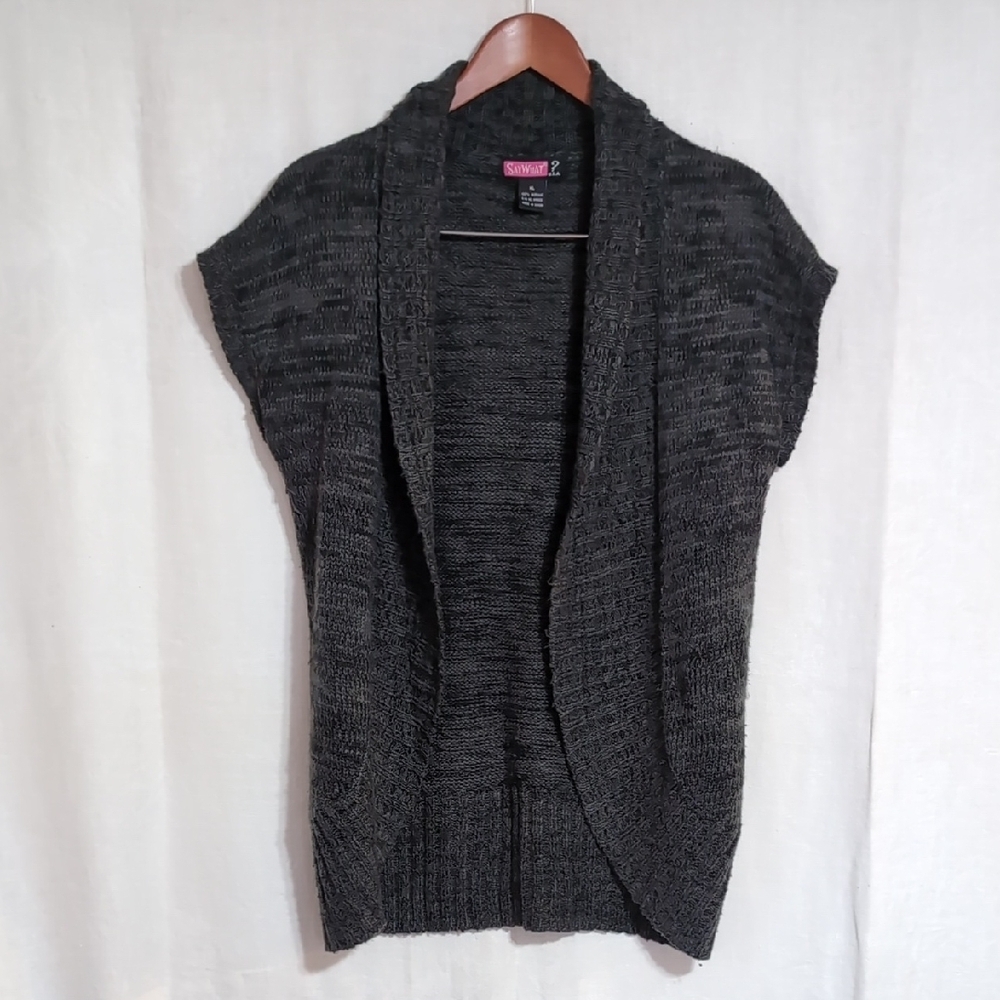 Say What Heather Gray Open Front Cap Sleeve Cardigan Size Extra Large